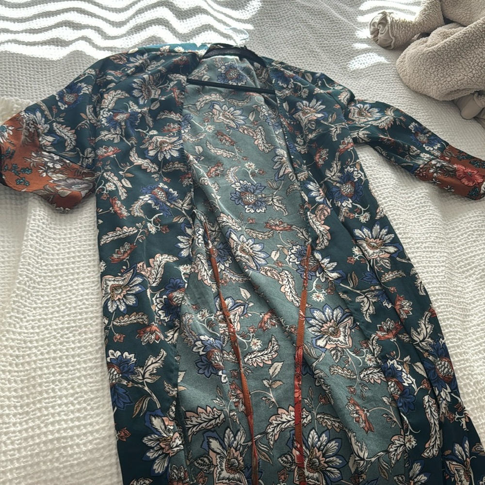 Boohoo Contrast Print Wrap Mini Dress teal kimono lightly worn